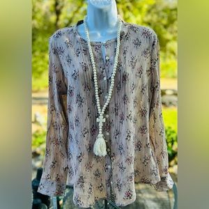 Boden | Vintage Rose Woven Crinkle Silk-Blend Button-Up - Size 10